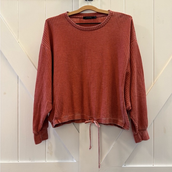 Ransom Collection Tops - Ransom Collection Oversized Waffle Knit Long Sleeve Top with a Drawstring Waist